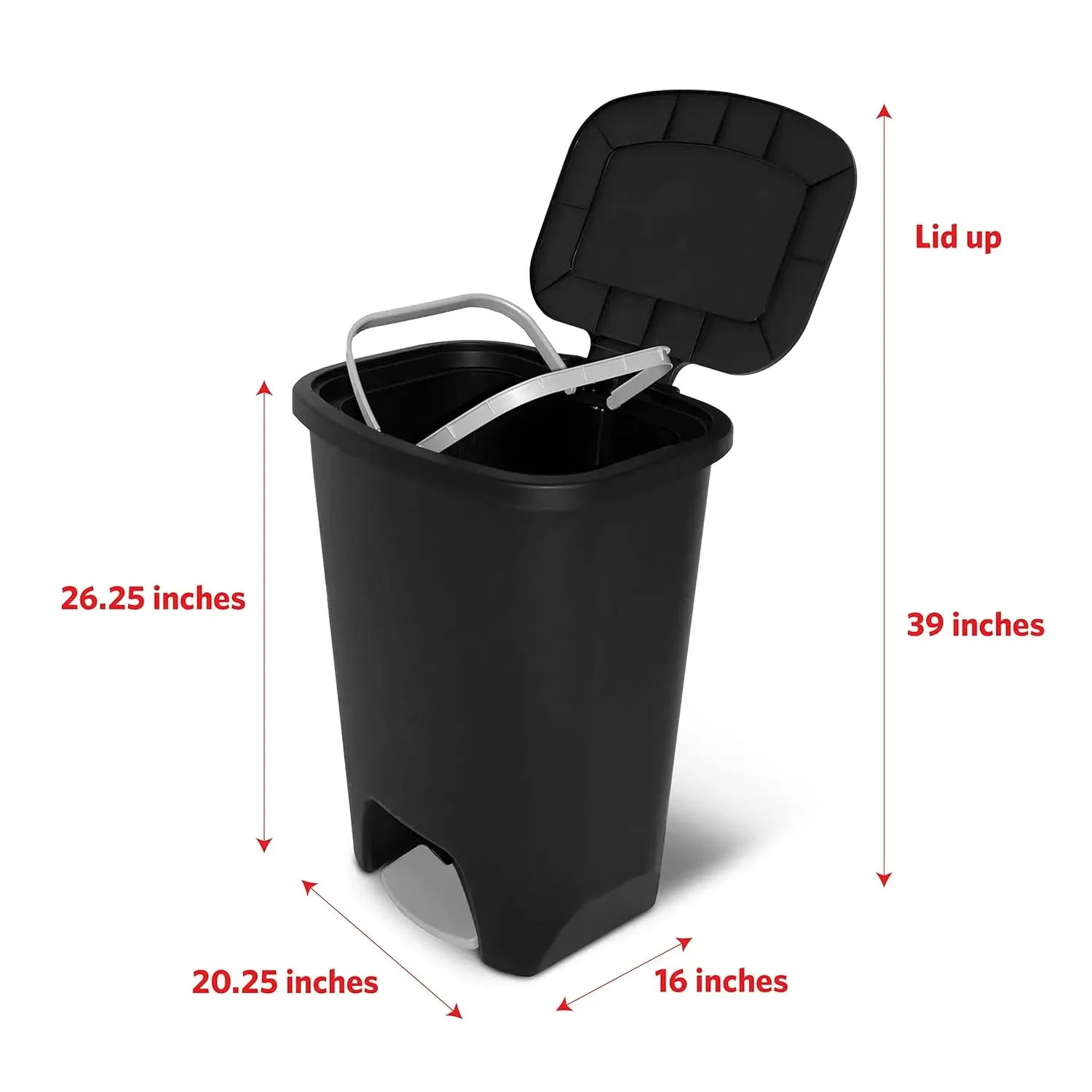 20 Gallon Trash Can - Plastic Kitchen Waste Bin with Odor Protection of Lid - Hands Free with Step On Foot Pedal , Black