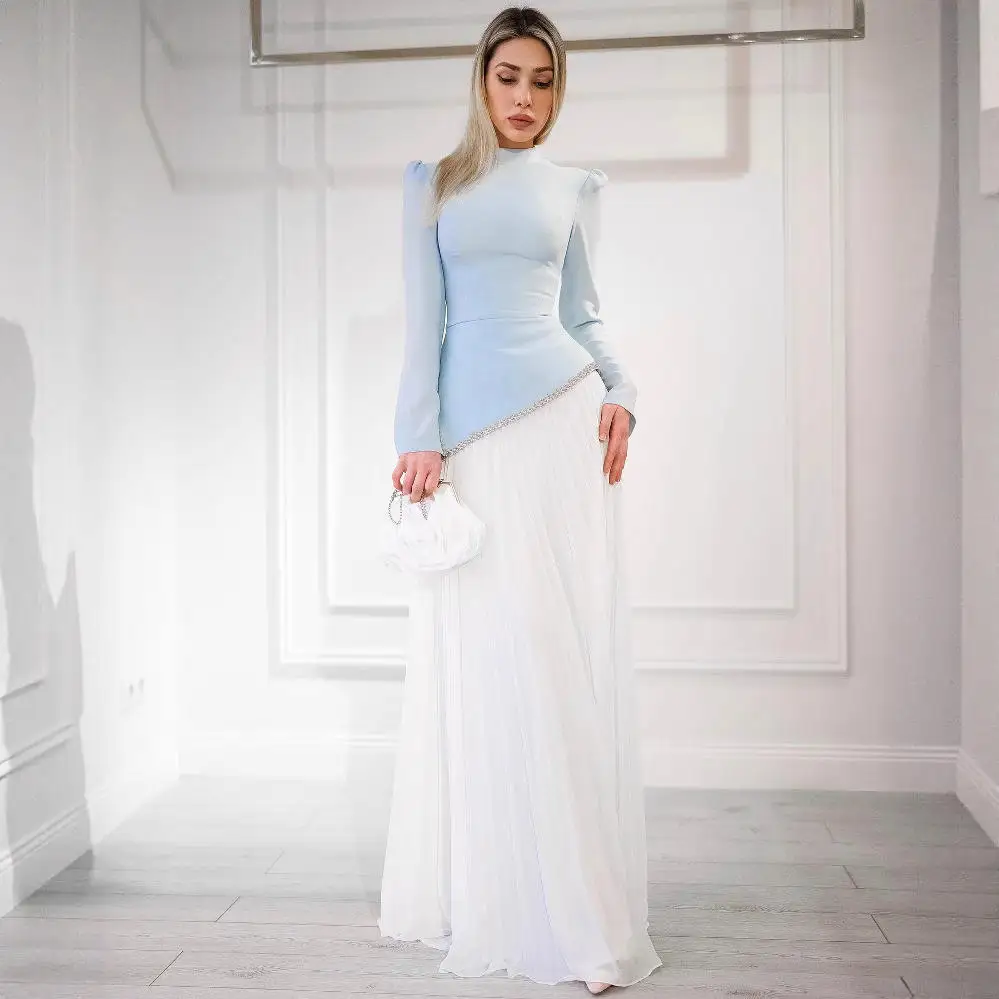 

Ele Middle East Women's Long Sve Chiffon Evening Gown with Beading And Pleating for Wedding And Other Ocns