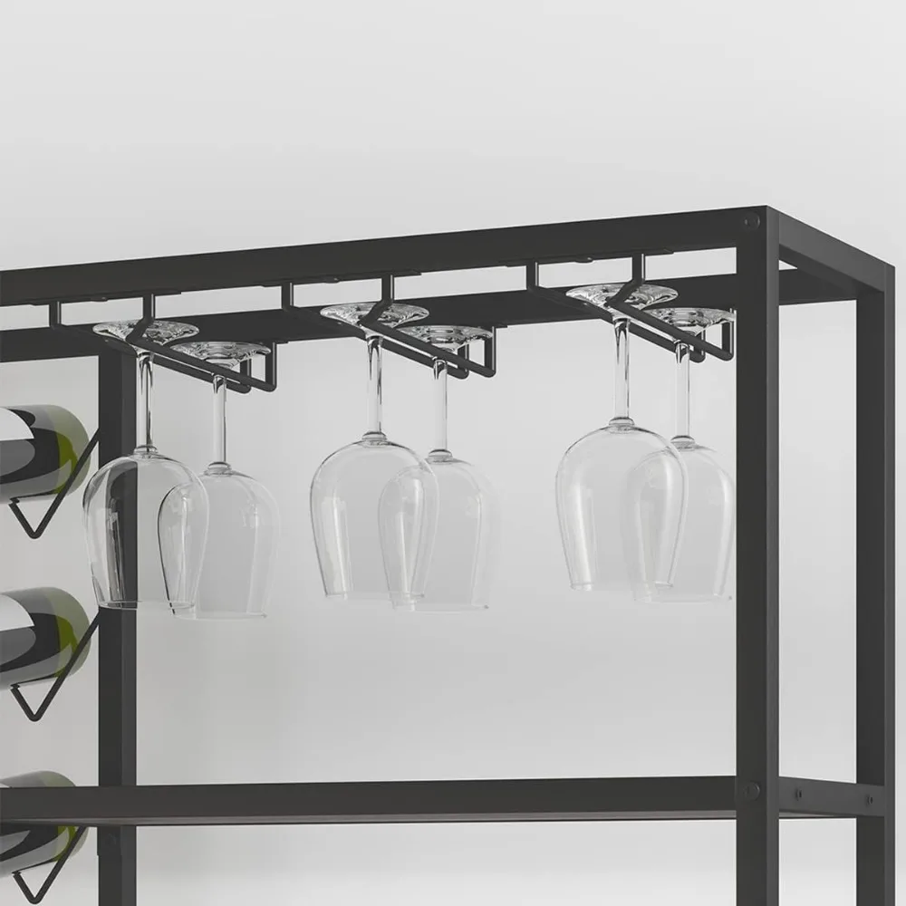 Industrial Wine Rack Freestanding Floor, Farmhouse Tall Coffee Bar Cabinet with Storage, Wood Metal Stackable Bakers Rack