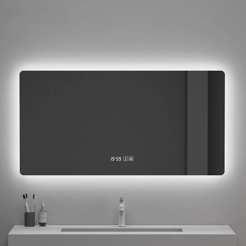 Smart Bathroom Mirror Square Mirror Defogging Time Touch Luminous Toilet Bathroom Wall Led Light Mirror Vanity Mirror