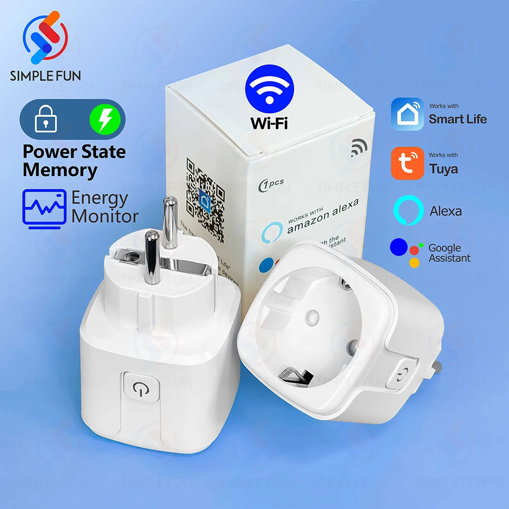 Smart Life Tuya WiFi Smart Socket EU FR Smart Plug 16A Wireless Remote control Outlet,Power Monitor/State Memory,Voice control