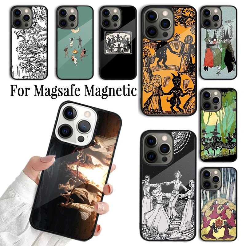 Coque Phone Case For iPhone 16 15 14 13 12 Mini 11 Pro Max Plus Magsafe Magnetic Wireless Charging Cover Witches Circle Dance