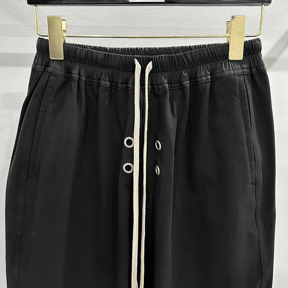 High Street Men's Cotton Spring/Summer Trendy Dark Simple Style Punched Elastic Waist Rope Knitted Thin Casual Pants