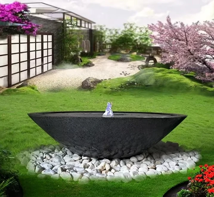 yjq  water curtain wall flowing water fountain courtyard water feature garden modern decorative feng shui bowl