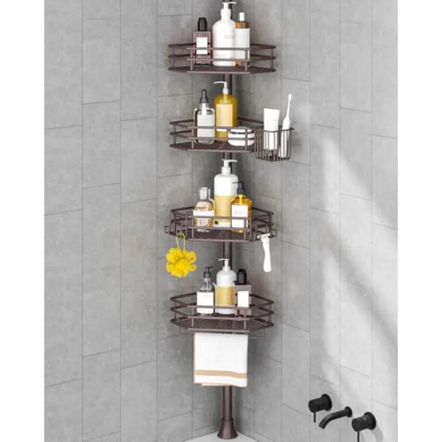 

Угловая полка для душа на растягивающейся штанге, регулируемый органайзер для душа с 4 полками, без сверления, для установки внутри душевой кабины