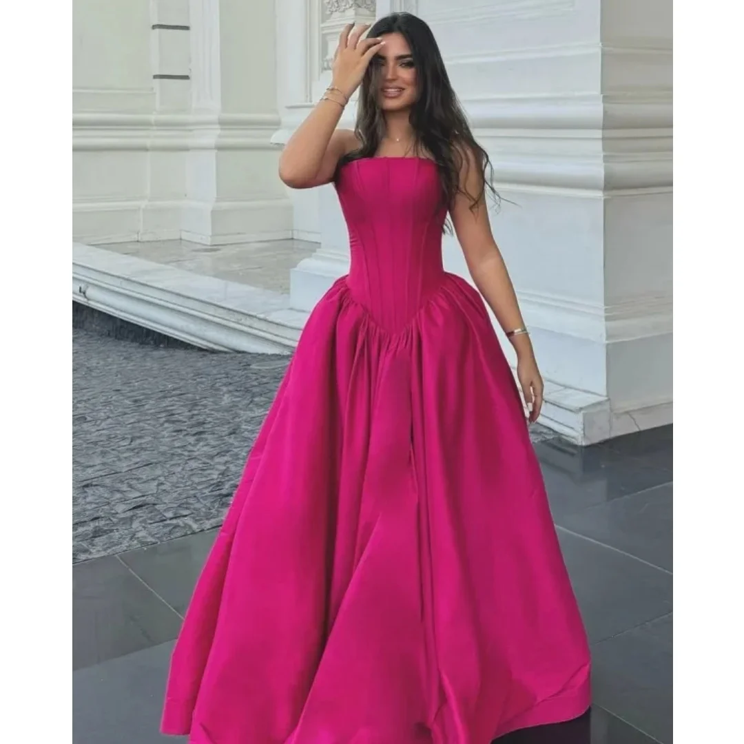 Fuchsia Strapless Wedding Dresses Woman A Line Corset Vestido de Novia Solid Formal Party Reception Gown Customized