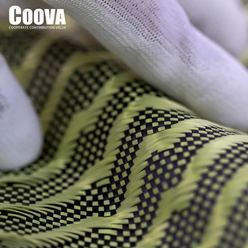 F244 COOVA Yellow Kevlar & Carbon Fiber Cloth Lightning Textured Fibra De Carbono Carbon Kevlar Fiber Fabric Jacquard Lotes Used