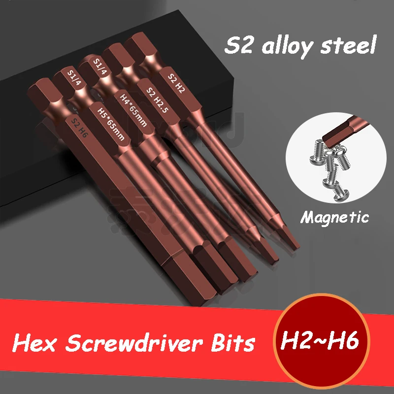 

Hexagon Wrench Bit H2 H2.5 H3 H4 H5 H6 65mm Length S2 Alloy Pneumatic Electric Screwdriver Strong Magnetic Electric Drill Bit