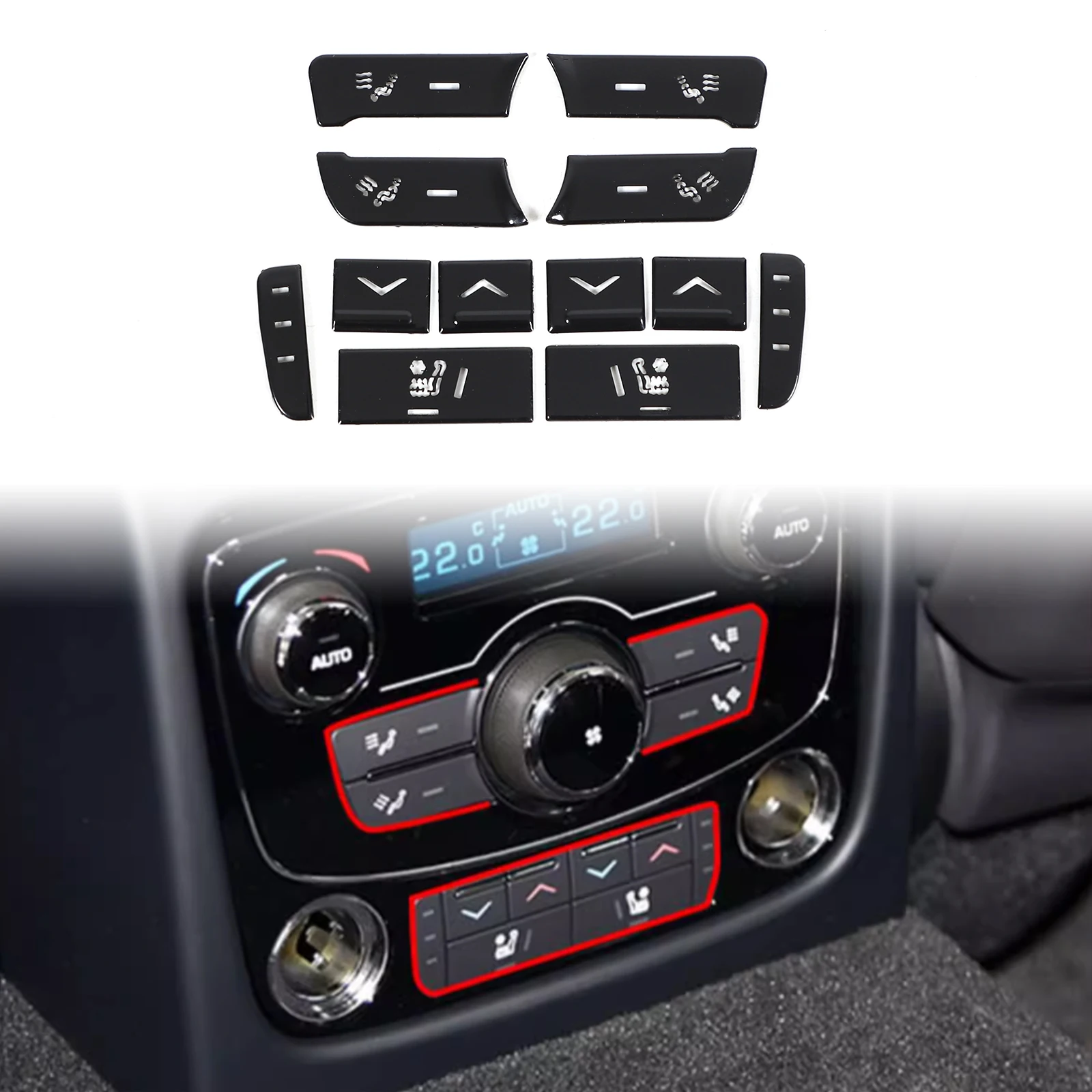 

Stainless Steel Gloss Black Rear Air Conditioning Seat Button Covers For 2010-2019 Jaguar XJ Automotive Interior Accessories