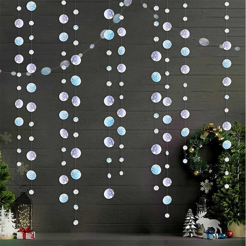 Xmas Snowflake Dots Circle Paper Garlands Decor for Christmas Decor Winter Wonderland Frozen Party Hanging Streamer Decorations