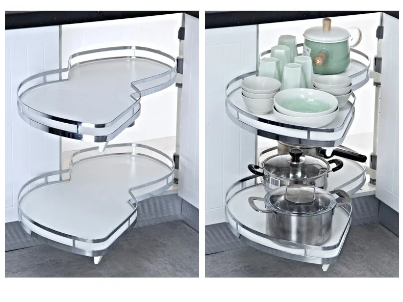 

Corner kitchen basket with built-in multifunctional stainless steel kitchen cabinet storage, double-layer UFO storage rack