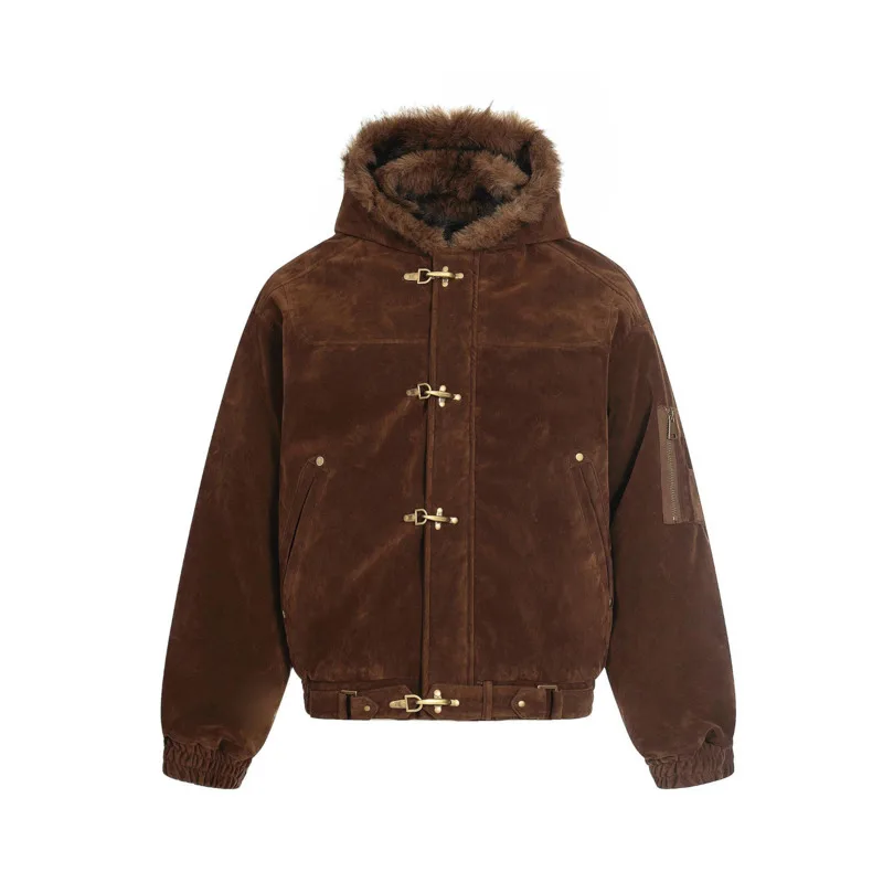 HKSH خريف شتاء جديد الرجال المد الشرير الفراء طوق سترة قطن سميكة الدافئة معطف مبطّن مقنعين فضفاض النساء Y2K خمر HK15278