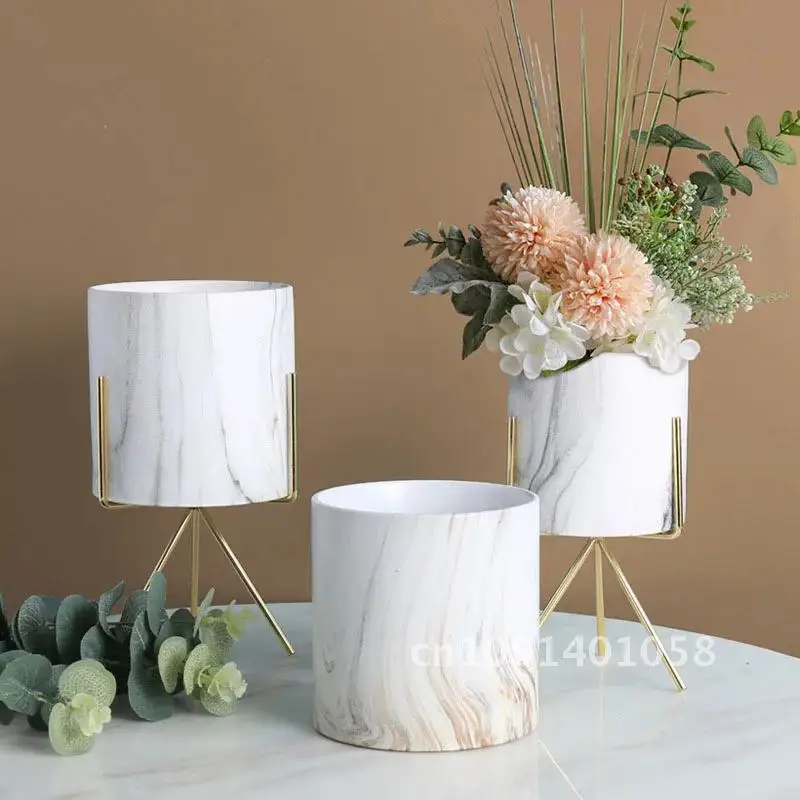 Home Garden Creative Marble Pattern Flower Pots Ceramic Hydroponics Flower Arrangement Office Desktop Display Planter Crafts