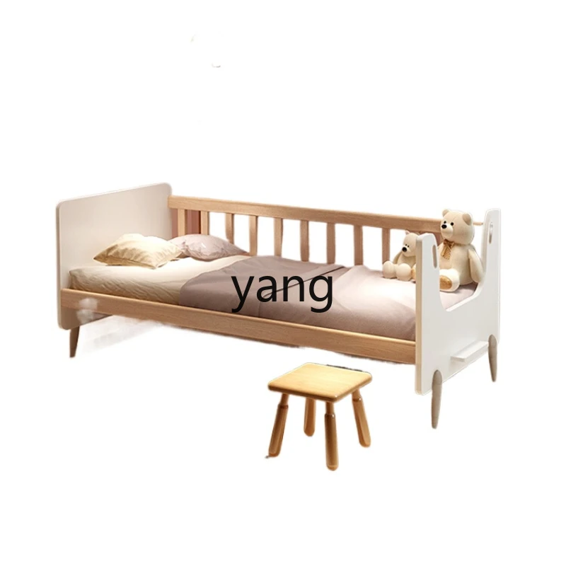 CX Solid Wood Children's Bed with Fence Baby Boy Girl Princess Bed Baby Single Widened Stitching Bed