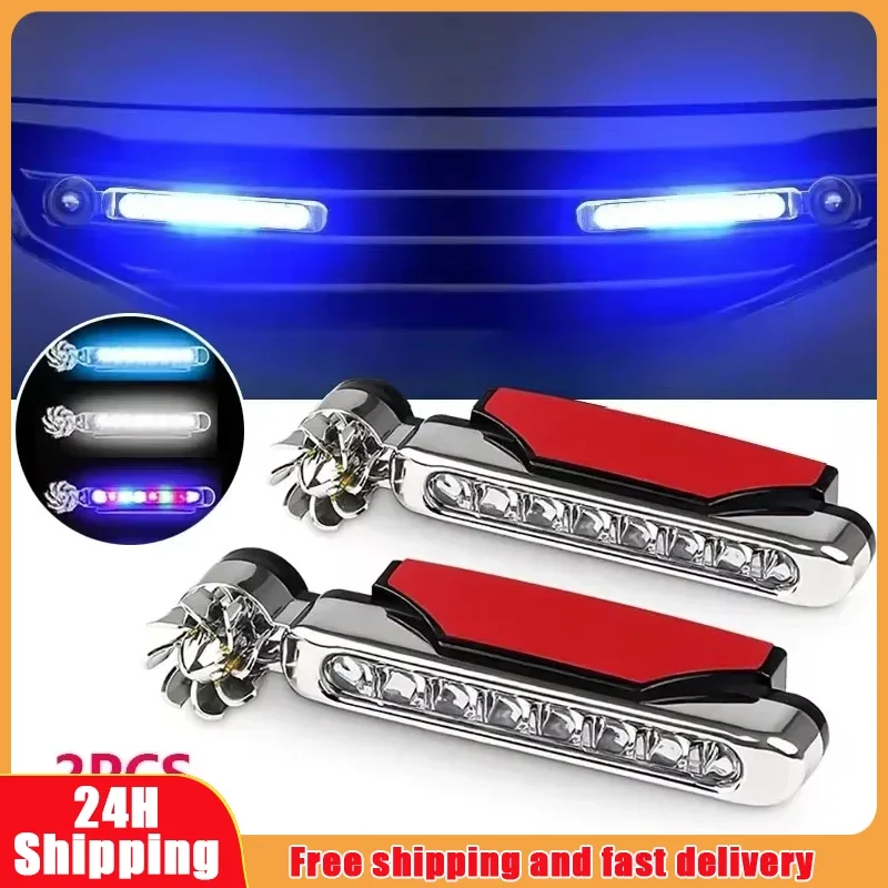 1/2Pcs Wind Powered Car LED DayTime Running Lights Auto Auxiliary Lighting Rotation FanLamp Automobile Day Time Headlight Lights