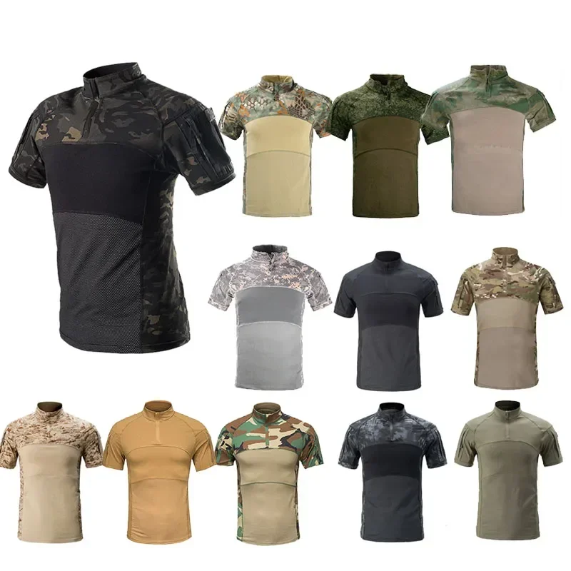 Tactical Combat Shirt Short Sleeve Airsoft Uniform BDU Shirts Men Outdoor Sports Training Hiking Clothing Camo Hunting T Shirt