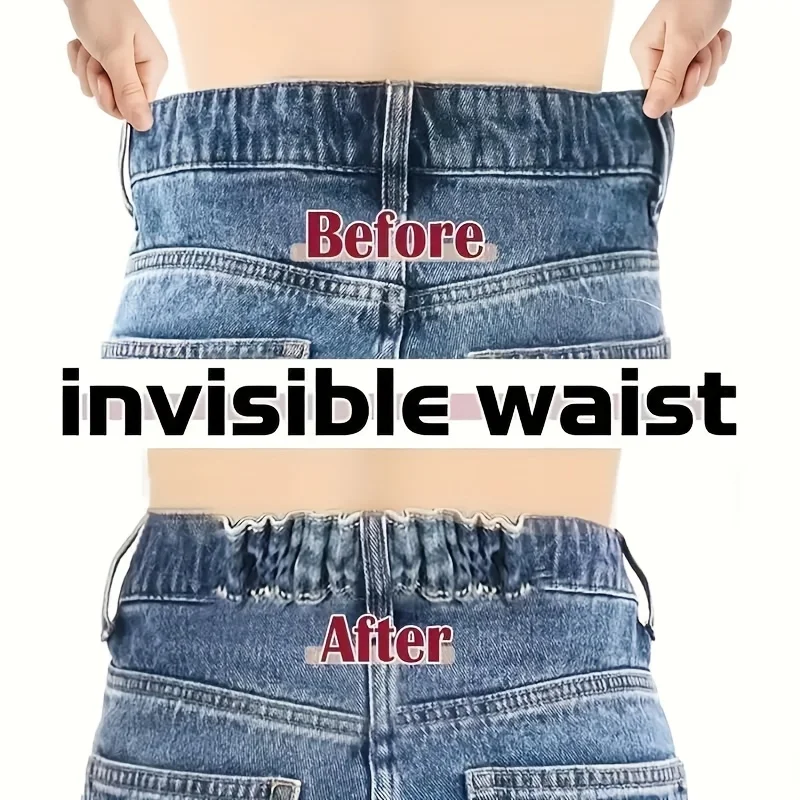 1 Set of Adjustable Waistband Tightener Set - Non-Printed Black and White Pants Waist Extender, Unisex Seamless Button Relaxer for Jeans and Pants view 4