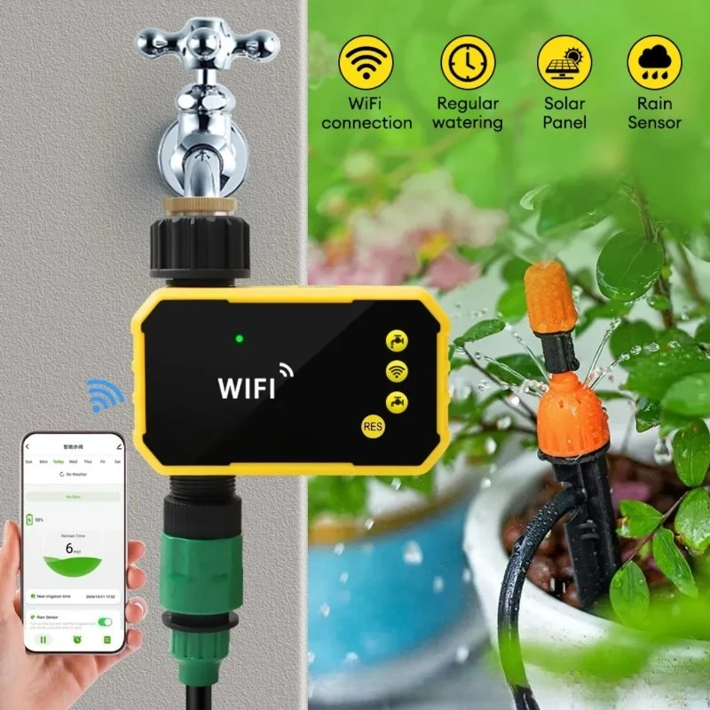 Solar WiFi Irrigation Timer With Rain Sensor APP Remote Automatic Garden Plant Watering Controller
