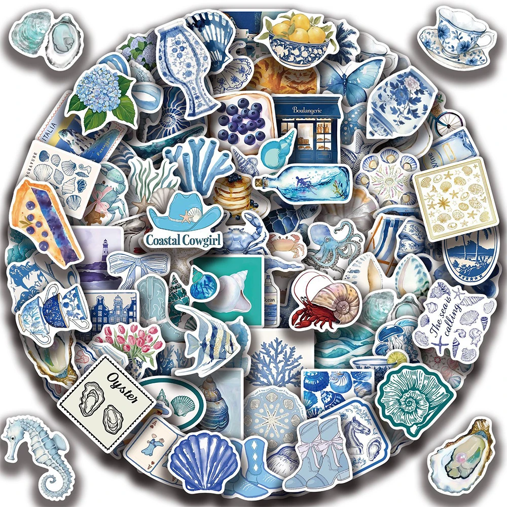 10/30/50/100pcs Ins Style Cartoon Blue Coast Stickers Cute Aesthetic Decals DIY Skateboard Fridge Phone Case Sticker Wholesale