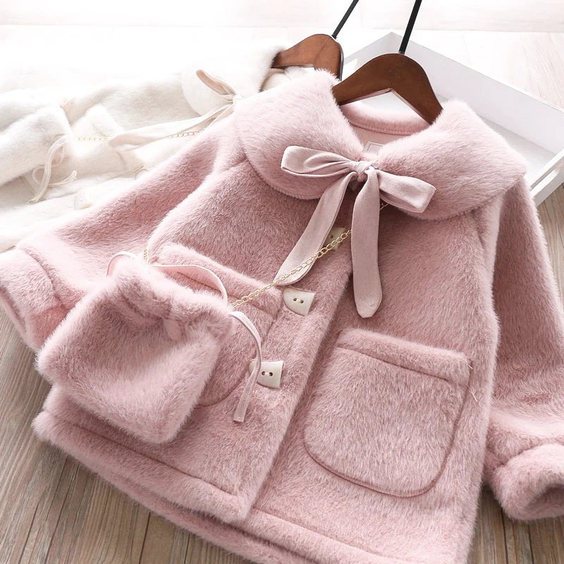 3 4 6 8 10 Years Girls Jacket Autumn Winter Warm Faux Fur Coat For Girls Christmas Princess Outwear Cute Plush Children Clothing