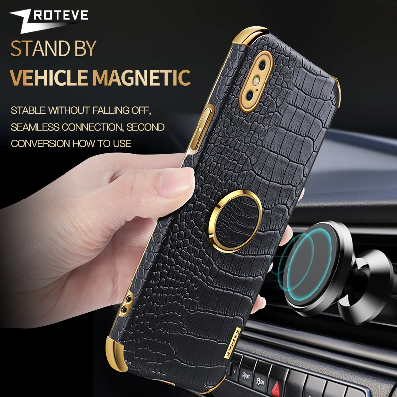 For iPhonex Case Zroteve Crocodile Leather Ring Holder Cover For iPhone X S XR XS Max 10 iPhoneXS iPhoneXR iPhone10 Phone Cases