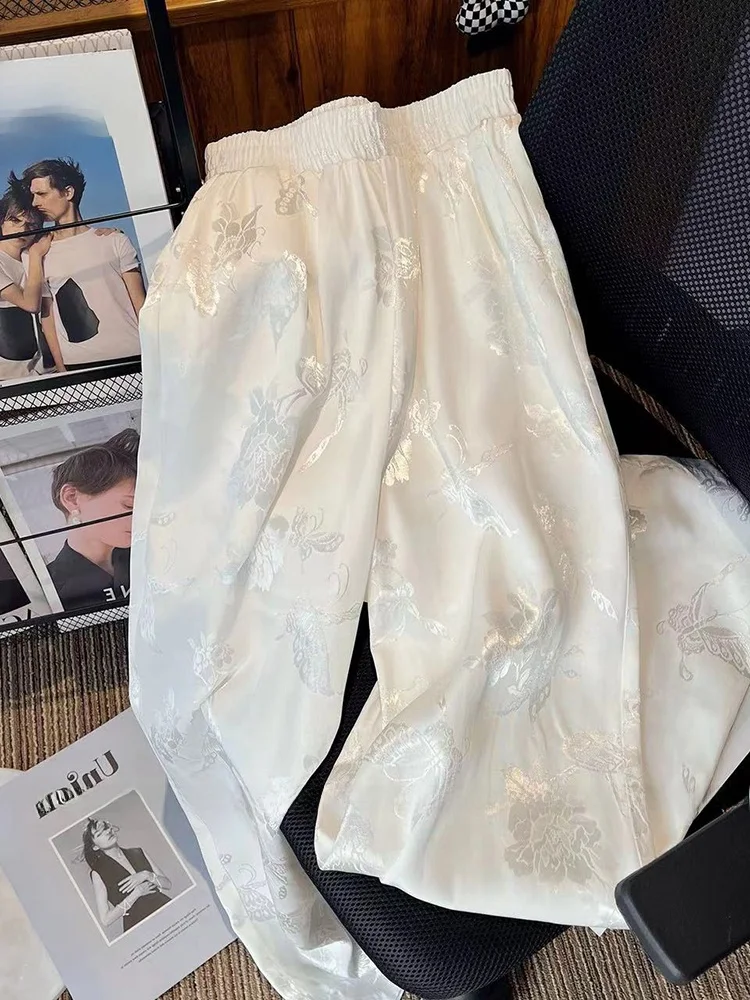 

Новые китайские свободные прямые повседневные брюки, весна-лето 2024, широкие брюки с цветочной вышивкой