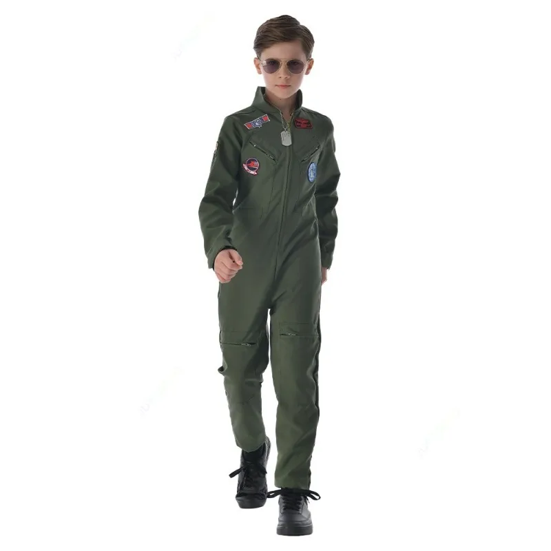 Top Gun Movie Cosplay American Airforce Uniform Halloween Costumes for Men Children Army Green Pilot Jumpsuit Astronaut