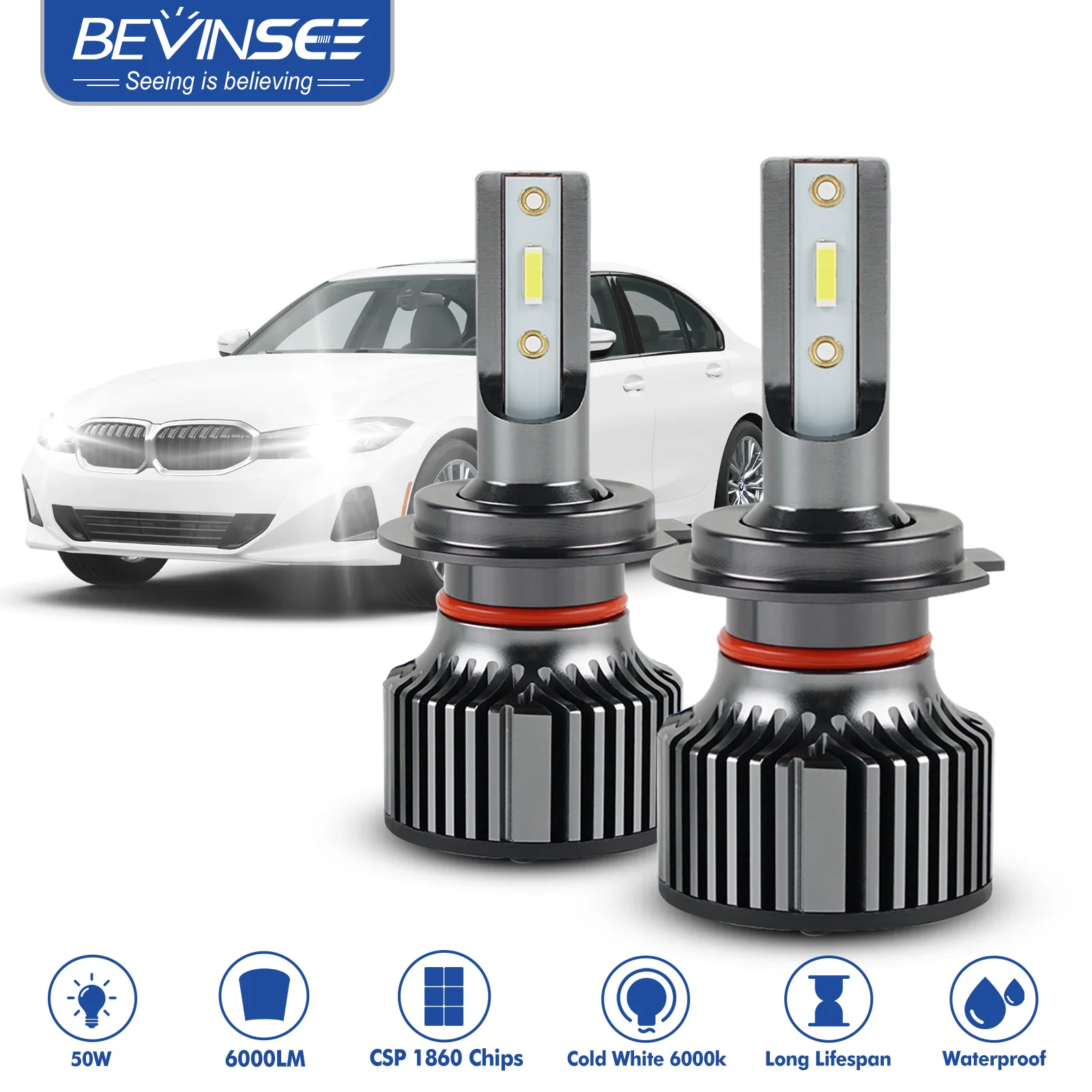 

BEVINSEE H4 H7 H11 H1 H3 LED Headlight Bulbs 9005 HB3 9006 HB4 880 881 H27 9004 9007 9008 Hi/Lo Beam LED Auto Headlamp 6000K 12V