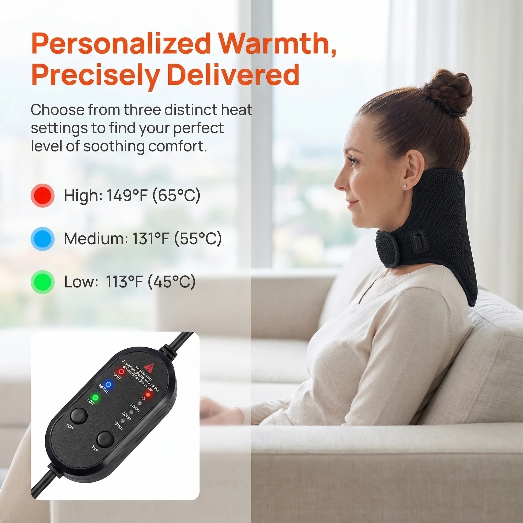 Black Electric Heated Neck Protection Belt with Three Adjustable Temperature Levels for Warmth And Neck Massage Relaxation