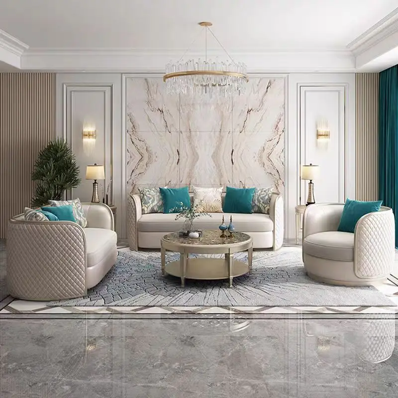 @！Factory Price Luxury Comfortable Living Room Sofa Set Stainless Steel 1+2+3 Seat Leather Couch for Hotel Living Room Furniture