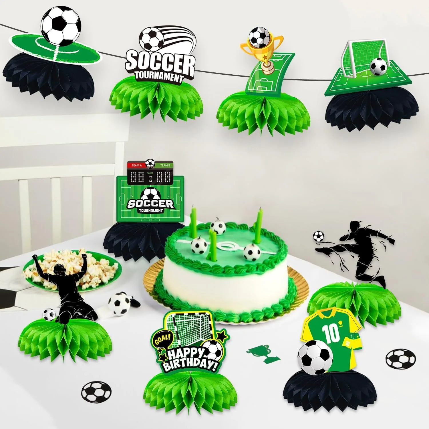 9-teiliges Fußball-Waben-Tischdekor, 3D-Fußball-Themen-Tischdekoration für Fußball-Geburtstags- und Sportpartys – Detail 4