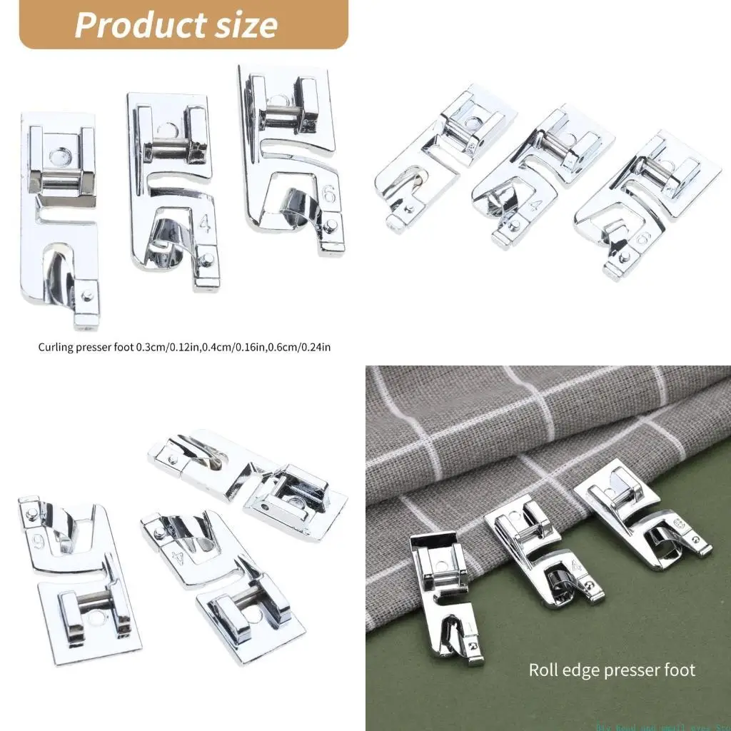 581C 3 Pieces Narrow Rolled Hem Foot Sewing Hemming Set Narrow Rolled Hem Presser