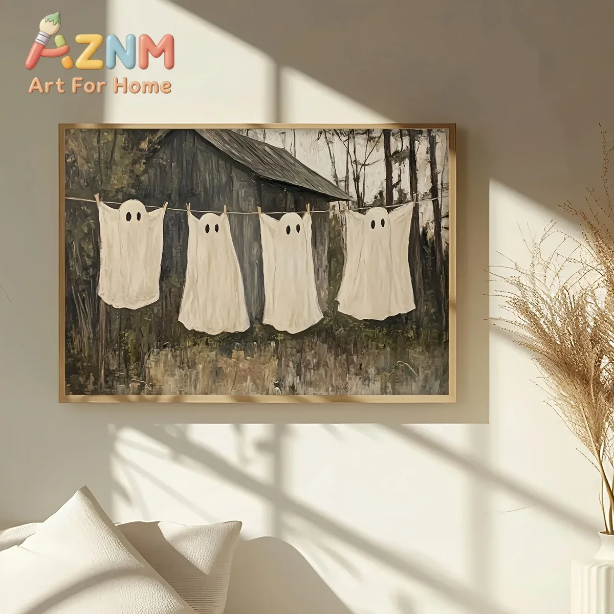 Vintage Ghost Laundry Canvas Print Poster Retro Funny Halloween Art Prints Wall Art Living Room Bathroom Home Decor Gifts