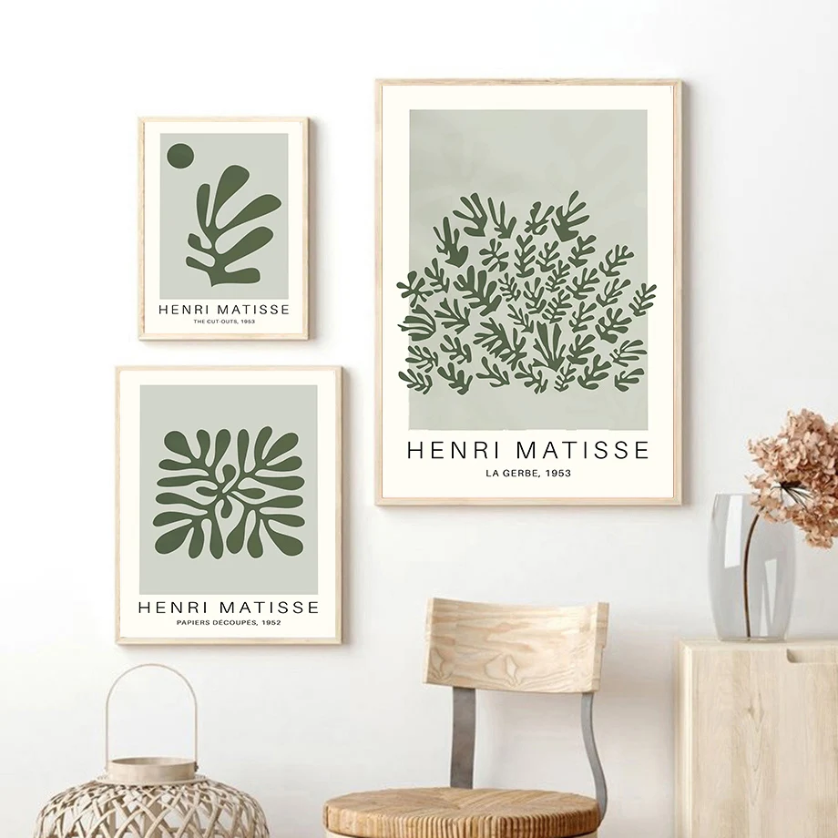 Boho Matisse Green Leaves Sun Geometry Wall Art Canvas Painting Abstract Lines Posters And Prints Pictures For Living Room Decor