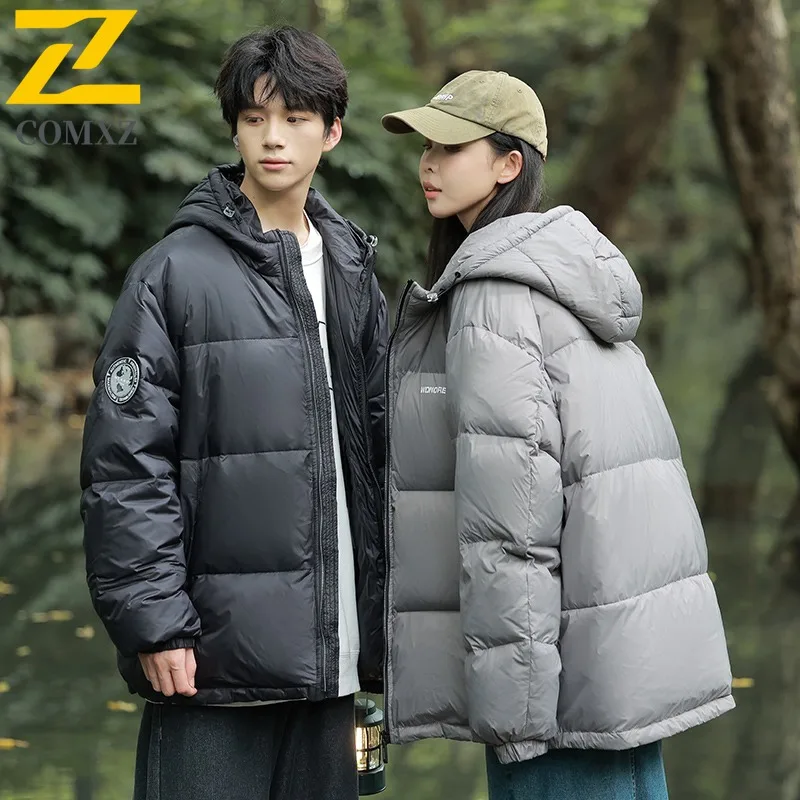 COMXZ High End Men Down Jacket Leisure Hood Design Outdoor Camping Cozy Warm Parka Hiking Windproof Lightweight Winter Coats