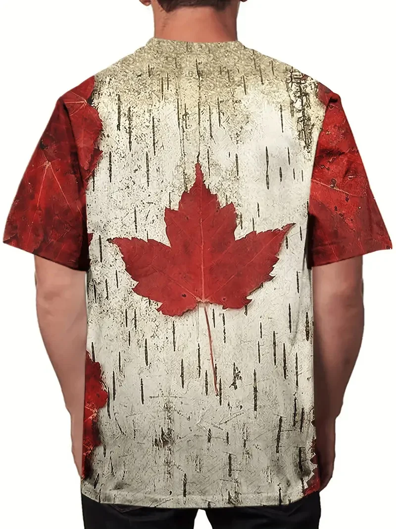 Men's Vintage T-shirt Canadian Maple Print Neutral Street T-shirt Men's Fitness crewneck Casual T-shirt Outdoor Fashion T-shirt