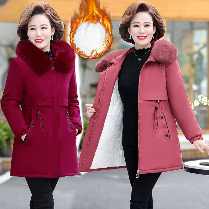 

2024 High-quality Cotton Padded Parka New Big Fur Collar Down Winter Jacket Women Thick Warm Colorful Coat Female Outerwear L47