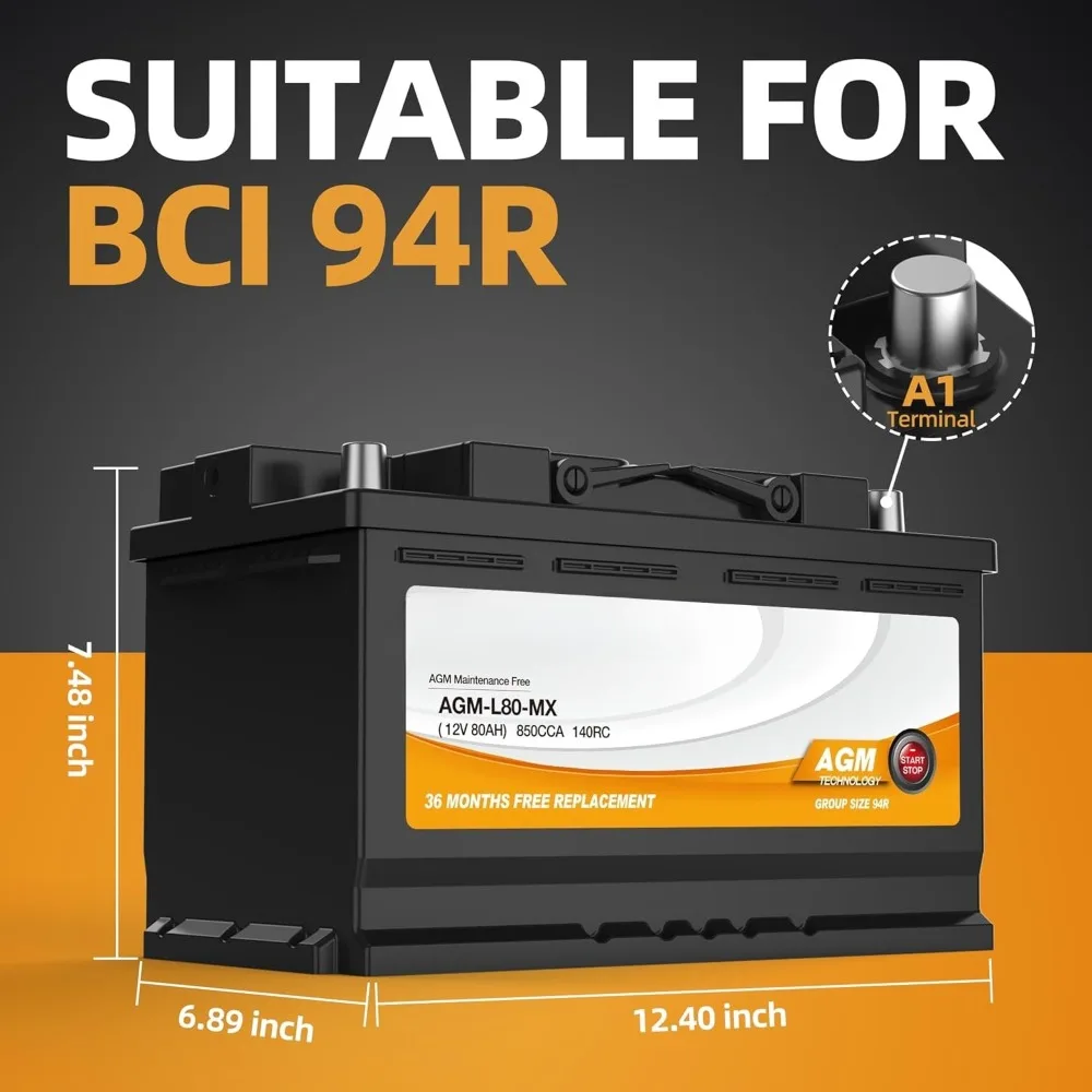 Grup 49 H8 L5 Baterai Mobil Mulai dan Berhenti 12V 95AH 900CCA AGM BCI49 Baterai Pengganti Otomotif Gratis Perawatan