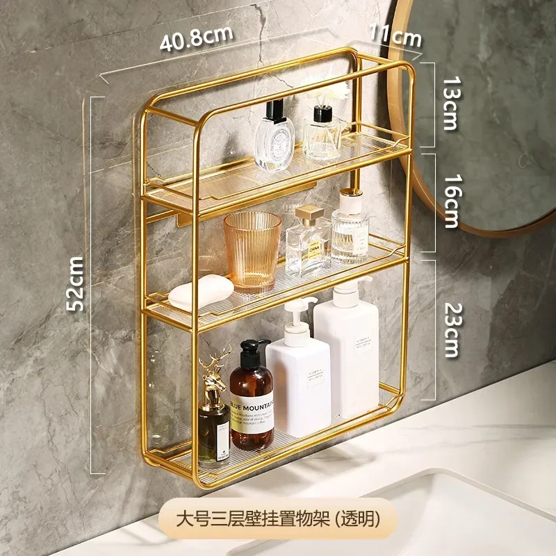 Imagem -05 - Ouro Multi-camada Rack de Armazenamento Pia de Banheiro Montada na Parede Skincare Rack de Armazenamento Acessórios do Banheiro e Organizador