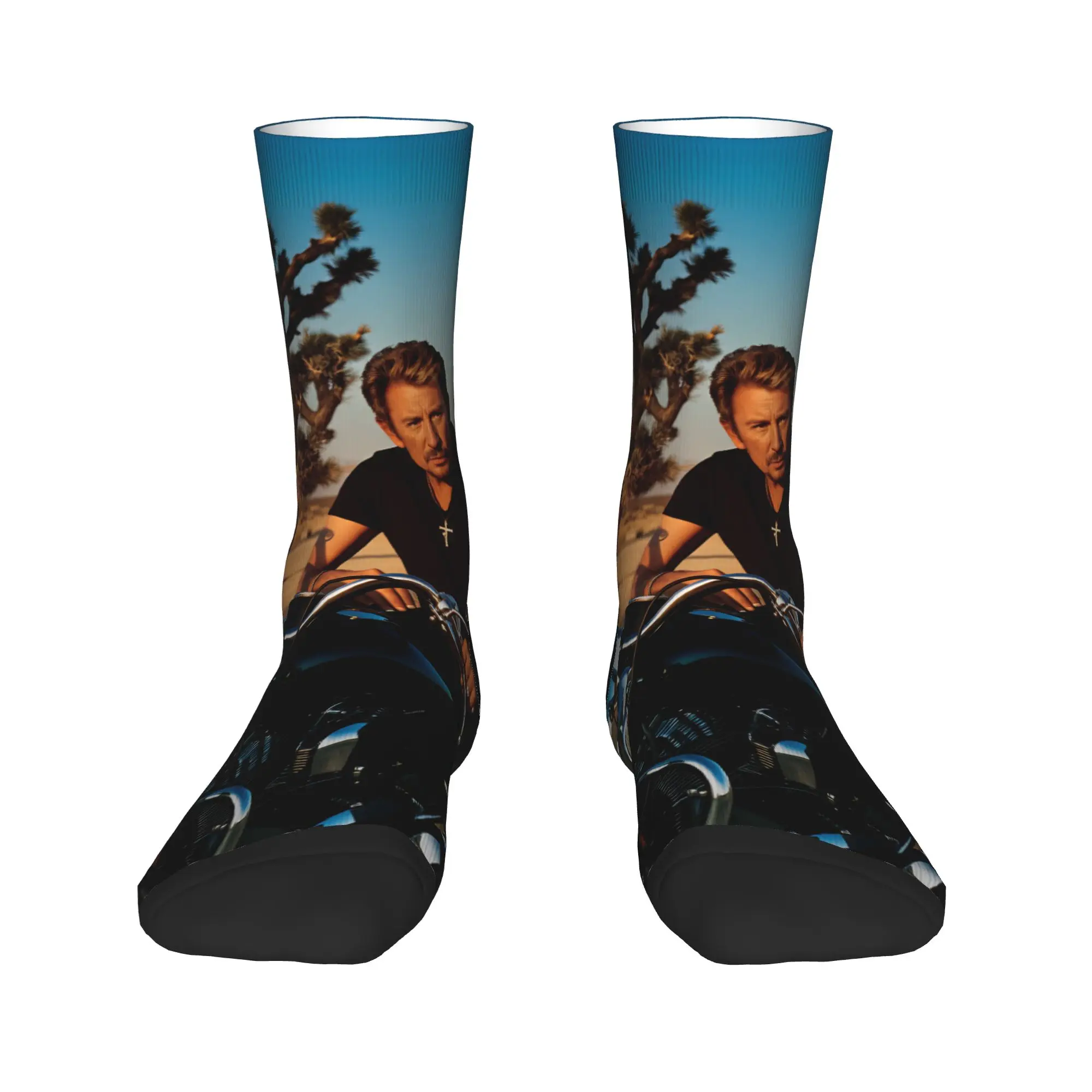 Johnny Hallyday Stockings  Graphic Funny Socks Winter Non Skid Socks Men Running Medium Soft Socks
