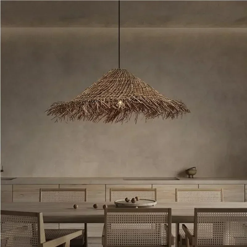 Nordic Handmade Rattan Ceiling Pendant Lamp Living Room Chandelier Dining Room Loft Hanging Lamp Home Decoration Lustre Fixtures