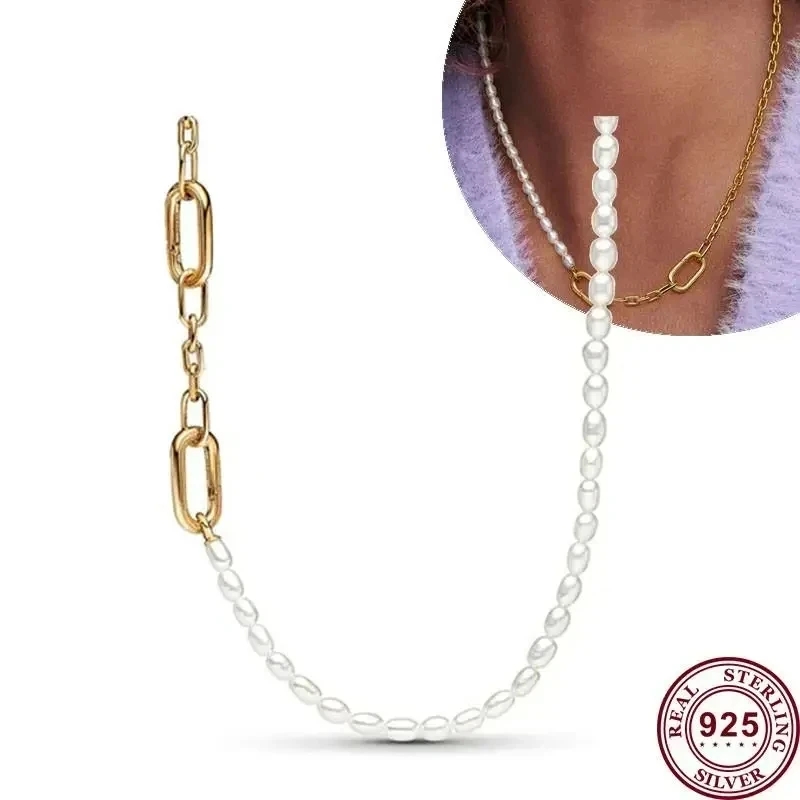 New hot selling S925 sterling silver exquisite ME series gold women's logo pearl ring chain necklace engagement DIY charm jewelr