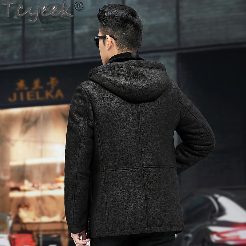 Tcyeek Natural Fur Jackets Winter Jacket for Men Thickened Genuine Leather Jacket Men Fashion Real Sheepskin Fur Coat Male Black