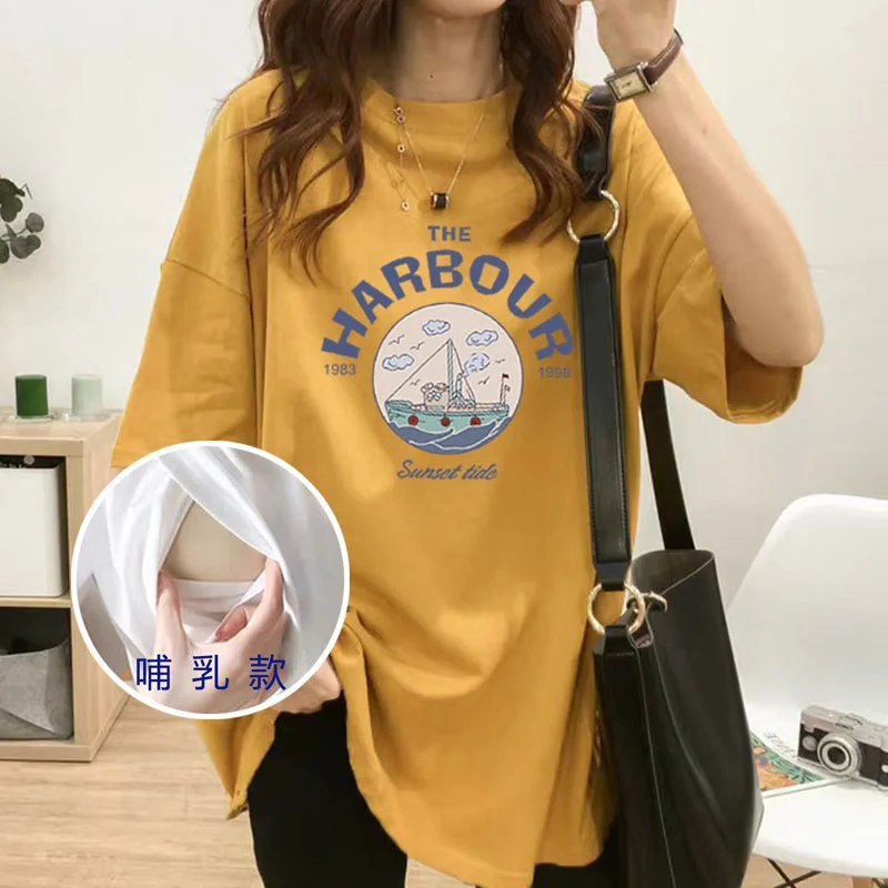 Maternity Summer Short Sleeve T-shirt Nursing Fashion Printing Breastfeeding Clothes Postpartum Woman Lactation Tops Tees