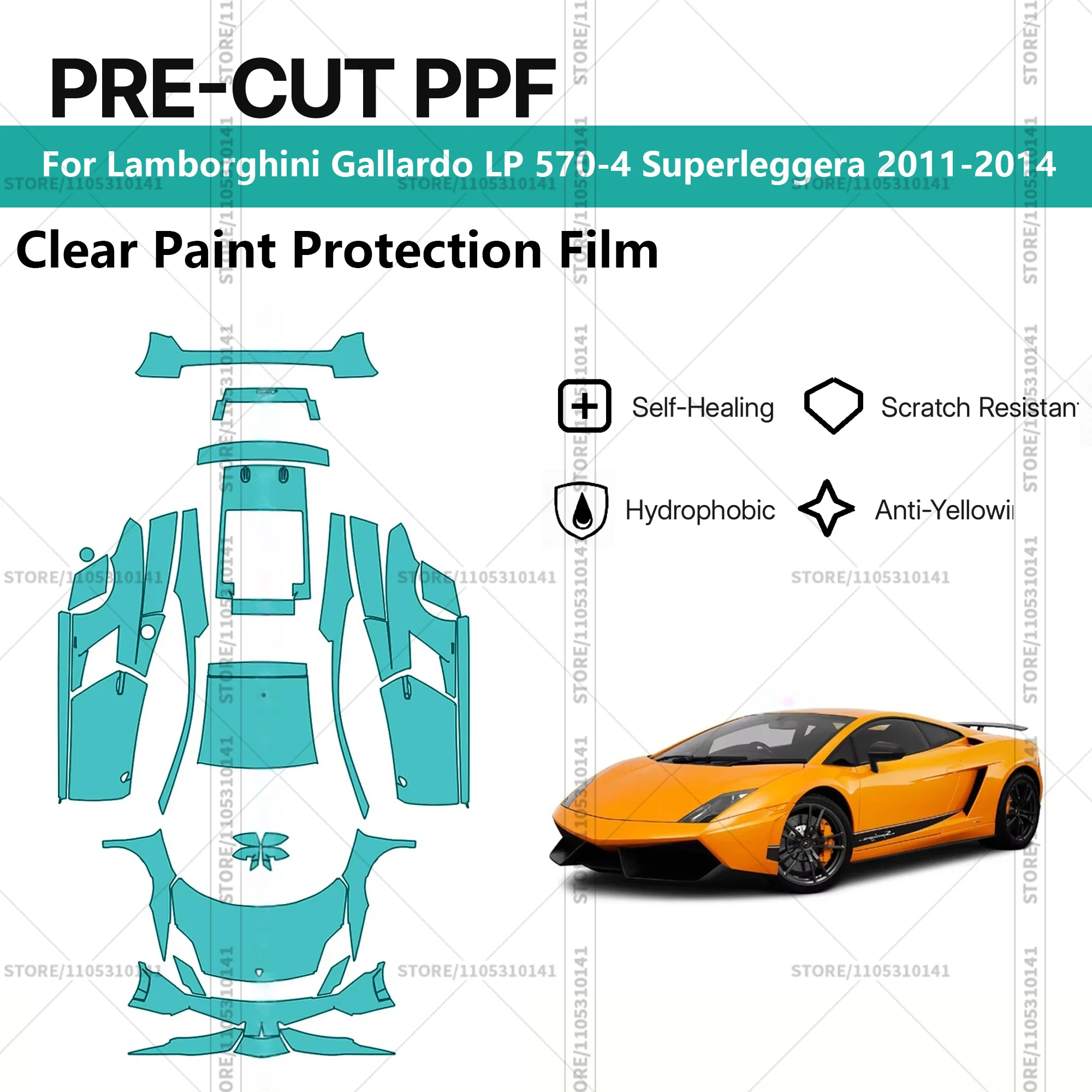 

Для Lamborghini Gallardo LP 570-4 Superleggera 2011-2014: Предварительно вырезанная прозрачная защитная пленка PPF для автомобиля