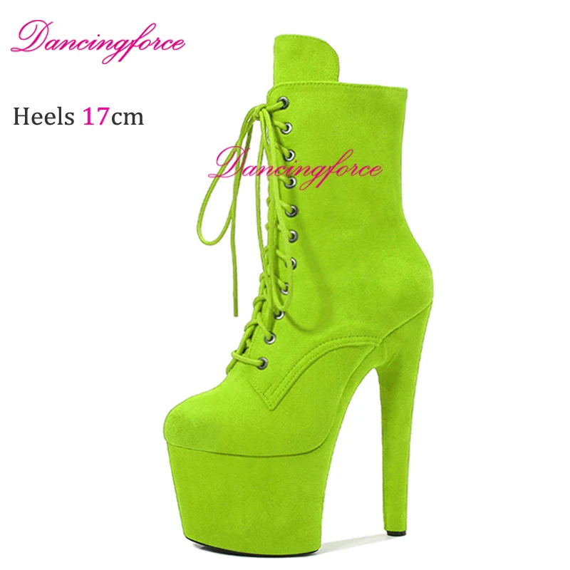 

Neon Green Suede 17cm 7Inches Pole Dancing Platform Ankle Boots High Heel Booties for Women Autumn Winter Fashion Sexy Knight Fe