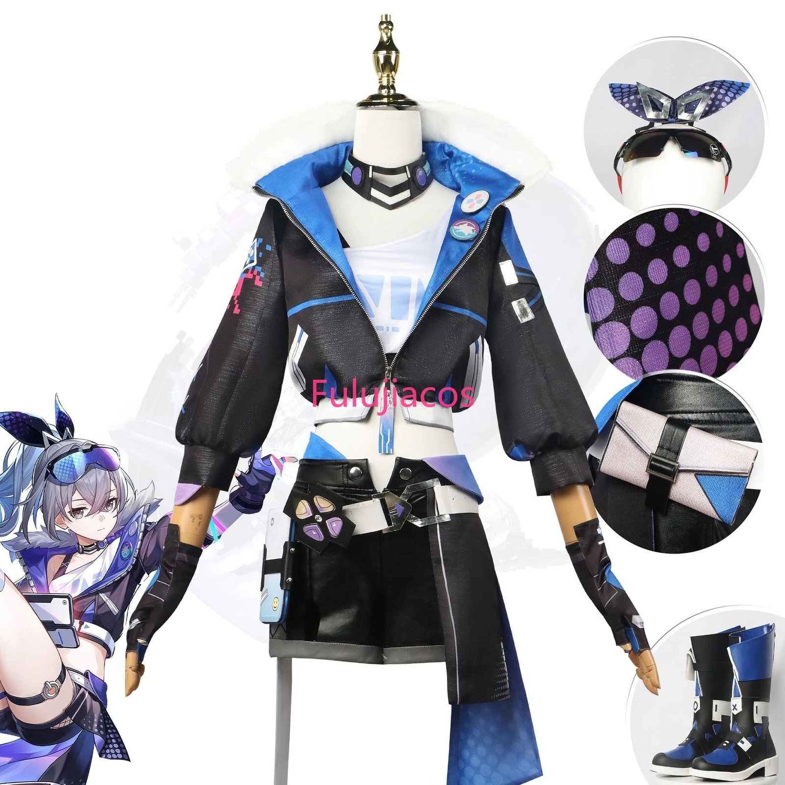 

Fulujiacos Silver Wolf Cosplay Honkai Star Rail Costume Wig Game Uniform Full Set