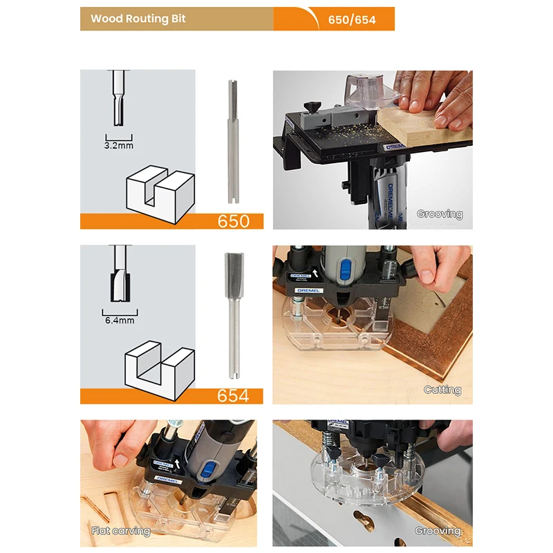 ドレメルフライス盤,ストレートスロットルーティングビット,エンドミルルーター,ウッドカッティングツール,654, 3.2mm, 6.4mm