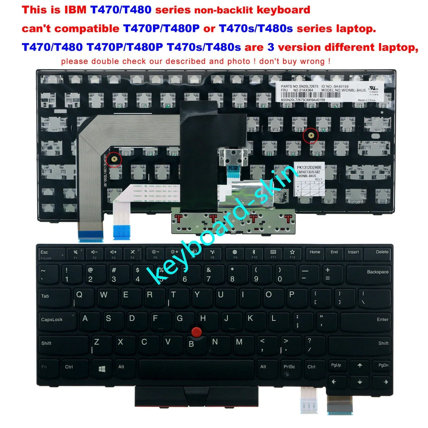 Nuova tastiera usa non retroilluminata per Lenovo IBM Thinkpad T470 T480 (non è per laptop T470p/s T480p/s) 01 ax446 SN20L72767 SG-85600-XUA