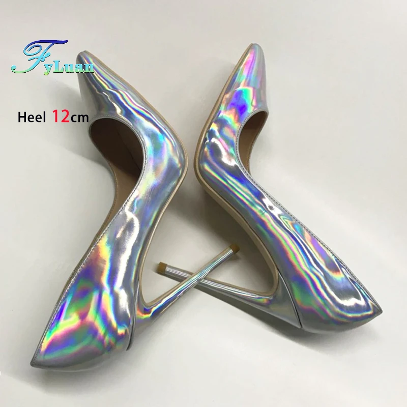 

Size 34-45 Women's High Heels 8-12CM Thin Heel Laser Silver Nightclub Female Shoes Holographic Party Banquet Dress Woman Pumps